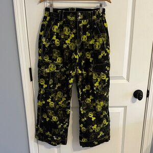 Paul Frank Y2K Skull Insulated Ski Snow Pants Youth Large Black Neon Green